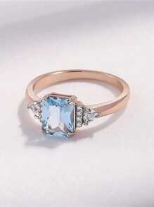 方晶鋯石裝飾銀婚戒適合女士新娘婚禮精細首飾類 - 彩色 - 查看 2