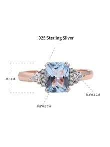 方晶鋯石裝飾銀婚戒適合女士新娘婚禮精細首飾類 - 彩色 - 查看 4