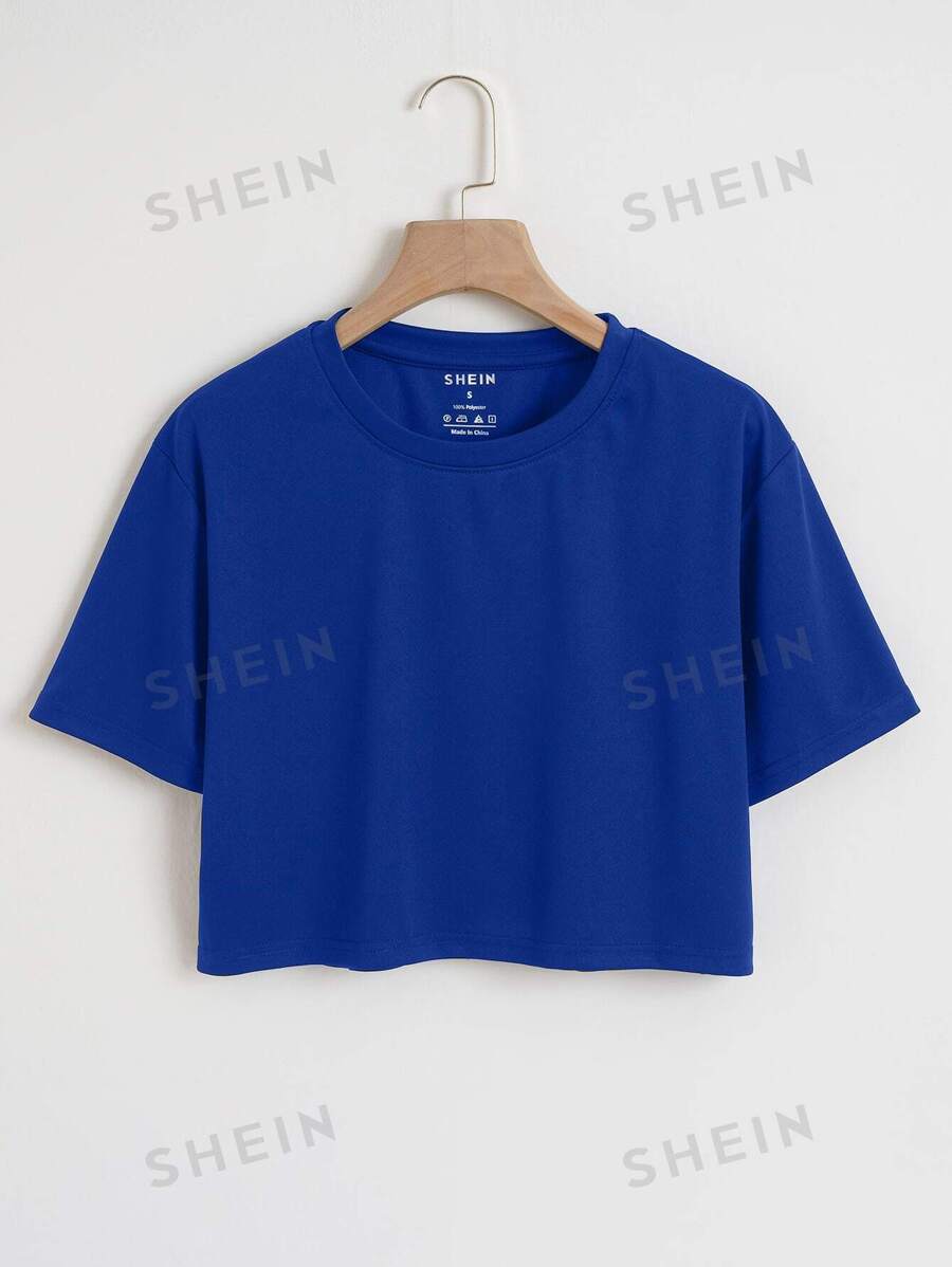 INAWLY Camiseta corta de un solo color - Azul - Ver 1