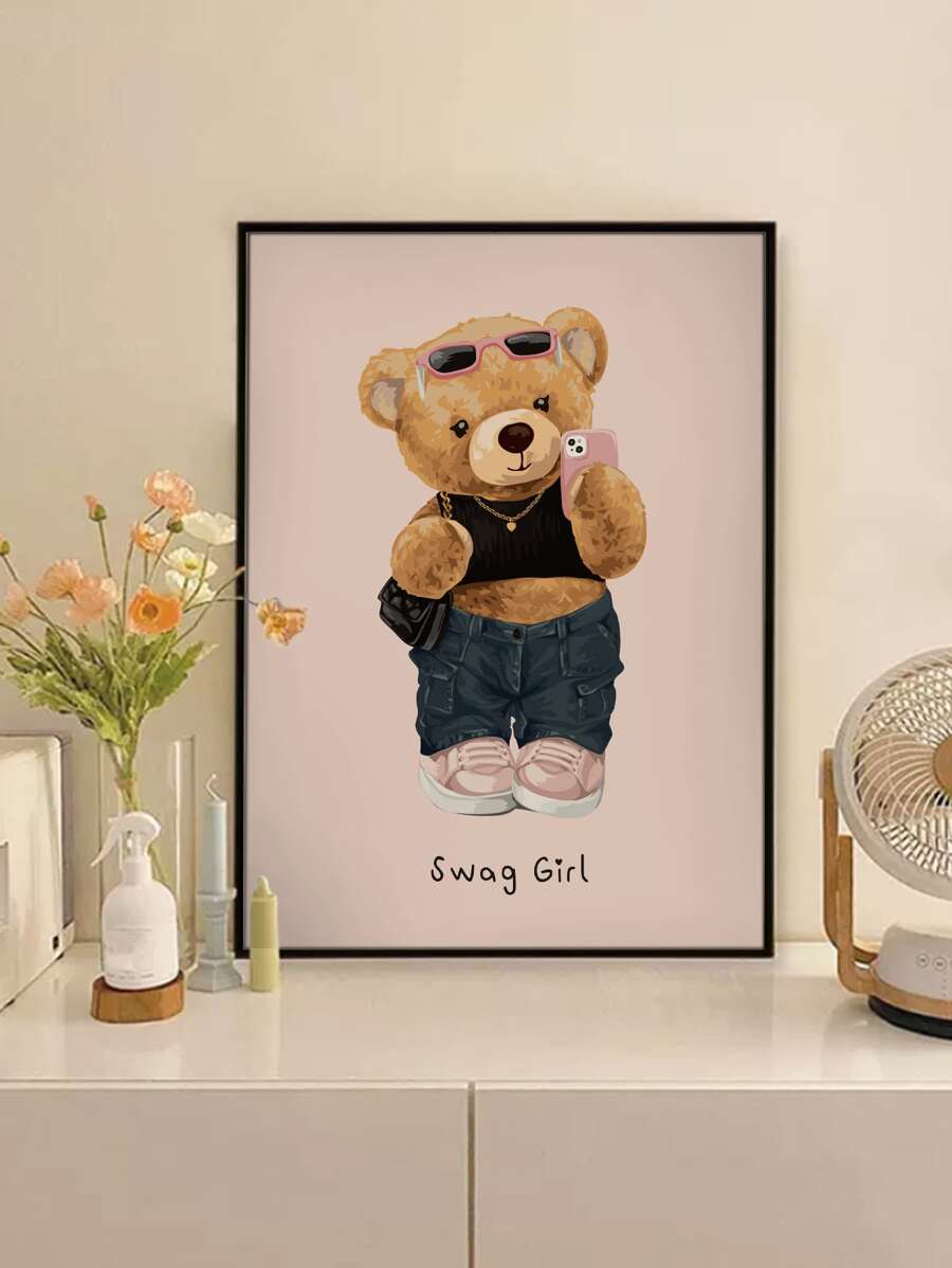 1pc Chemical Fiber Unframed Painting, Cute Cartoon Bear Pattern Unframed Painting For Home - Multicolor - View 1