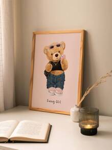1pc Chemical Fiber Unframed Painting, Cute Cartoon Bear Pattern Unframed Painting For Home - Multicolor - View 2
