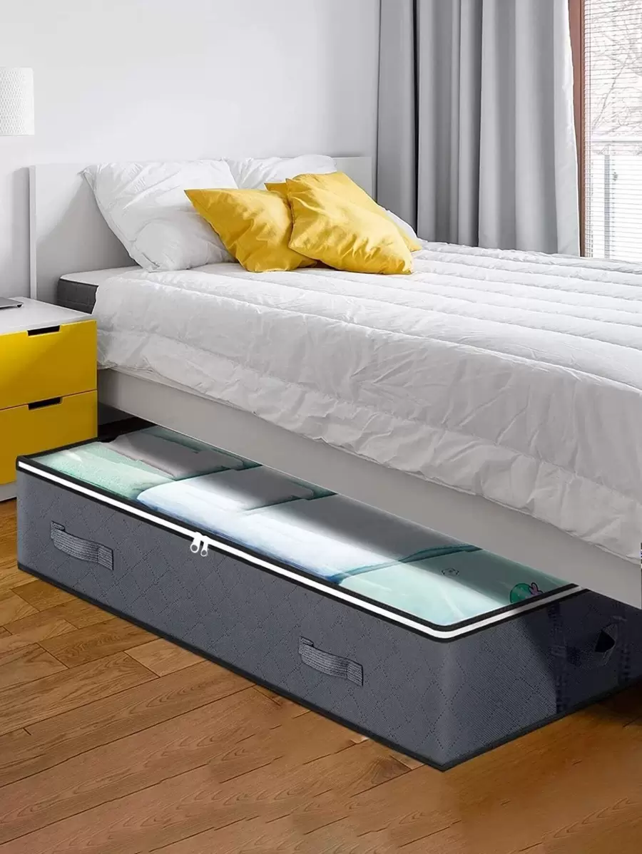 1pc Non-woven Fabric Foldable Storage Bag, Zip Front Storage Bag For Home - Grey - View 1