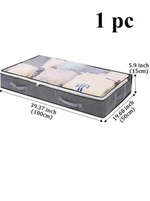 1pc Non-woven Fabric Foldable Storage Bag, Zip Front Storage Bag For Home - Grey - View 3