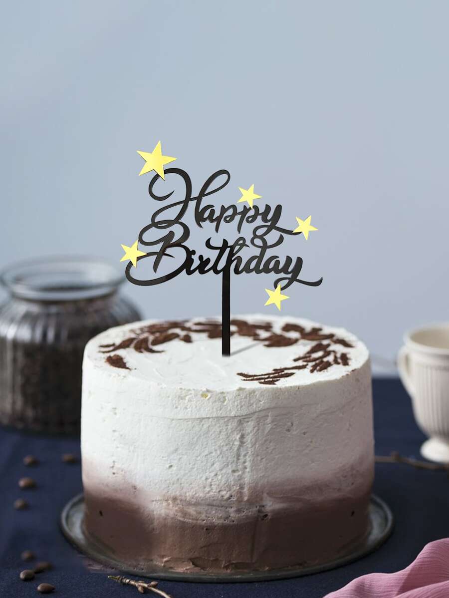 1 pieza pastel creativo con estrella & con diseño de letra para de fiesta de cumpleaños - Negro - Ver 1