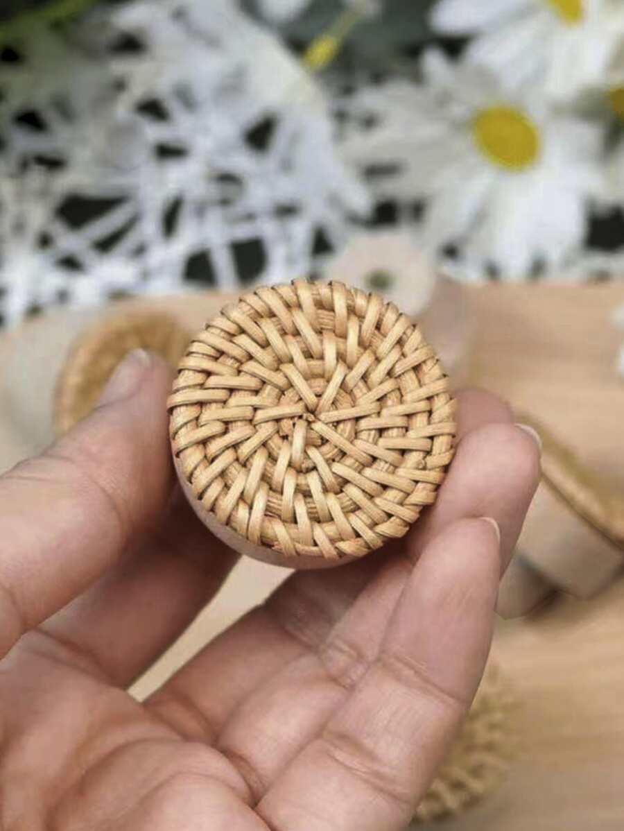 1pc Wooden Drawer Knob, Round Shaped Drawer Handle For Home - Brown - View 1