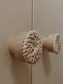 1pc Wooden Drawer Knob, Round Shaped Drawer Handle For Home - Brown - View 3