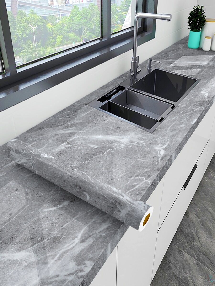 1 pieza Adhesivo de cocina de PVC, adhesivo de renovación de pared impermeable con patrón de mármol moderno para la cocina, adhesivos, adhesivo de pared, adhesivo de vinilo para decoraciones del hogar, artículos de decoración de primavera para refrescar tu hogar, adhesivos de decoración de festivales, regalos de cumpleaños y graduación - Multicolor - Ver 1