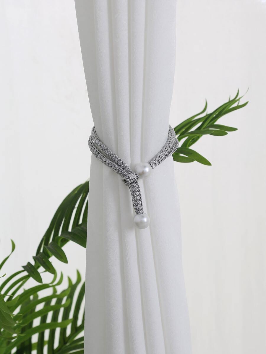 1 Màn Polyester Thắt Lưng, Tối Giản Ngọc Trai Giả Trang Trí Màn Dây Đeo Thắt Cho Màn - Xám - Xem 1