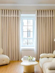 Polyester Single Panel Curtain, European Style Contrast Lace Single Panel Blackout Curtain For Bedroom And Living Room - Ginger - View 3