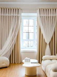 Polyester Single Panel Curtain, European Style Contrast Lace Single Panel Blackout Curtain For Bedroom And Living Room - Ginger - View 4