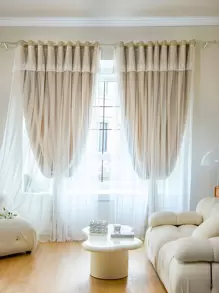 Polyester Single Panel Curtain, European Style Contrast Lace Single Panel Blackout Curtain For Bedroom And Living Room - Ginger - View 6