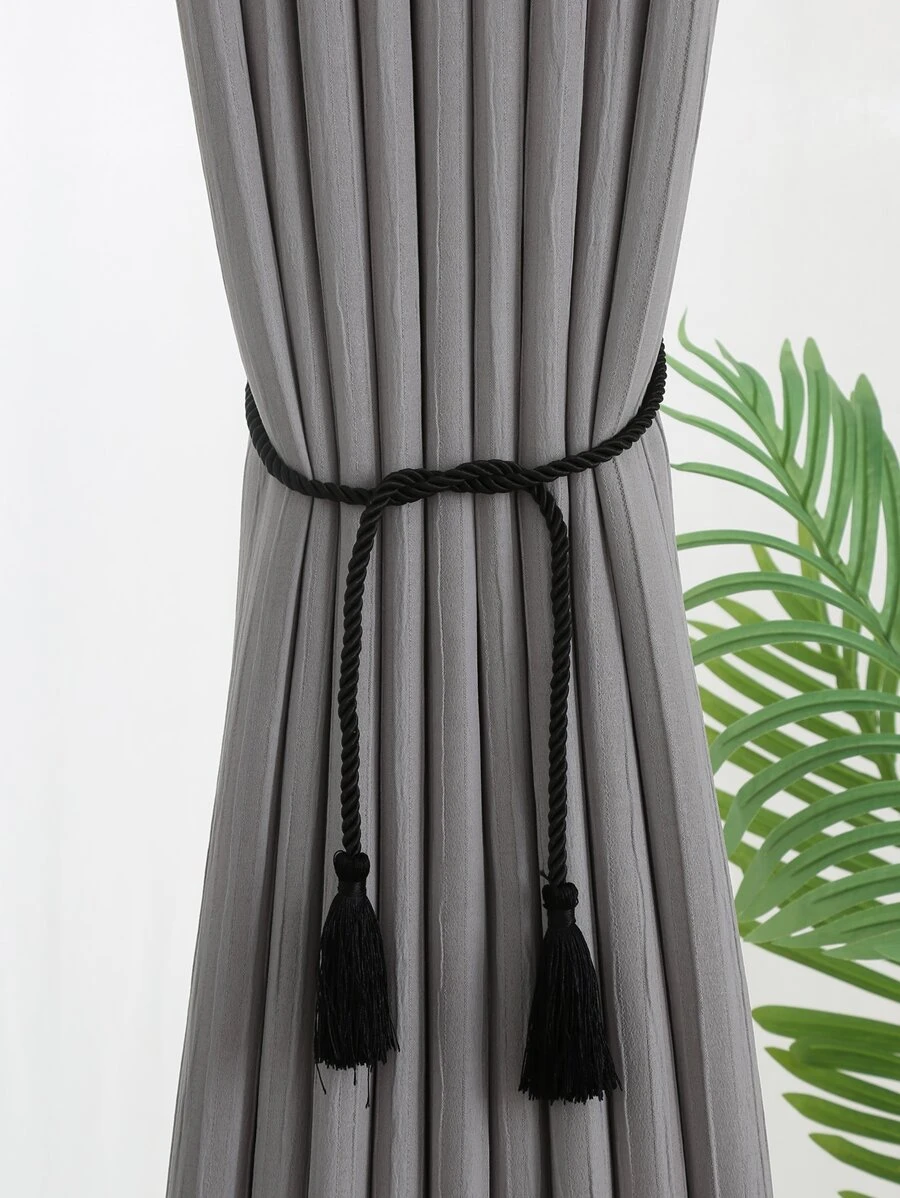 1 dây buộc rèm cửa màu đen, dây buộc rèm cửa trang trí tua rua polyester cổ điển cho gia đình - màu đen - Xem 1