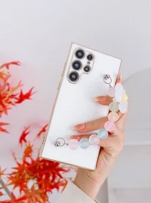 Plating Square Phone Case With Flower Decor Hand Strap Compatible With IPhone - White - View 3
