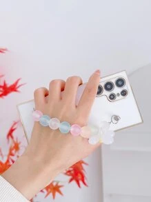 Plating Square Phone Case With Flower Decor Hand Strap Compatible With IPhone - White - View 4