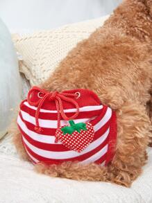 1pc Breathable Pet Strawberry Striped Pattern Sanitary Pants, Suitable For Cats And Dogs - Red - View 2