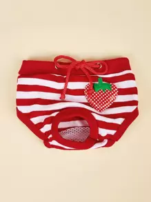 1pc Breathable Pet Strawberry Striped Pattern Sanitary Pants, Suitable For Cats And Dogs - Red - View 1