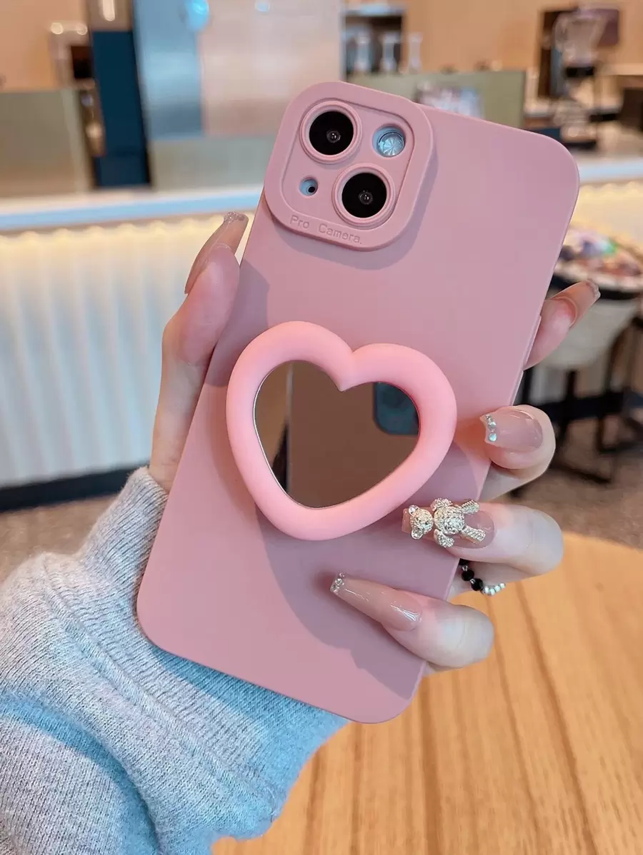 Plain Phone Case With Heart Design Holder - Coral Pink - View 1