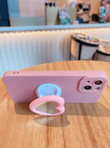 Plain Phone Case With Heart Design Holder - Coral Pink - View 3