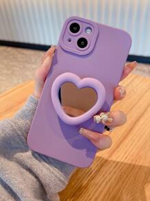 Plain Phone Case With Heart Design Holder - Lilac Purple - View 1