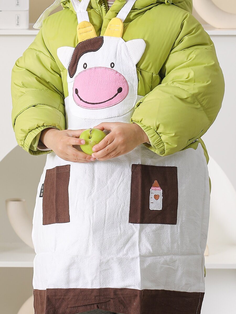1 pieza Delantal con diseño de vaca cocina de cocina con dibujos animados poliéster a prueba de aceite con impermeable para cocina con - Multicolor - Ver 1