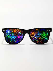 1pc Five-pointed Star Shaped Special Effect Light Source Diffraction Firework Party Glasses, Suitable For Watching Firework Performance And Christmas Music Festival Decoration, Fashionable Selfie Glasses - Black - View 2