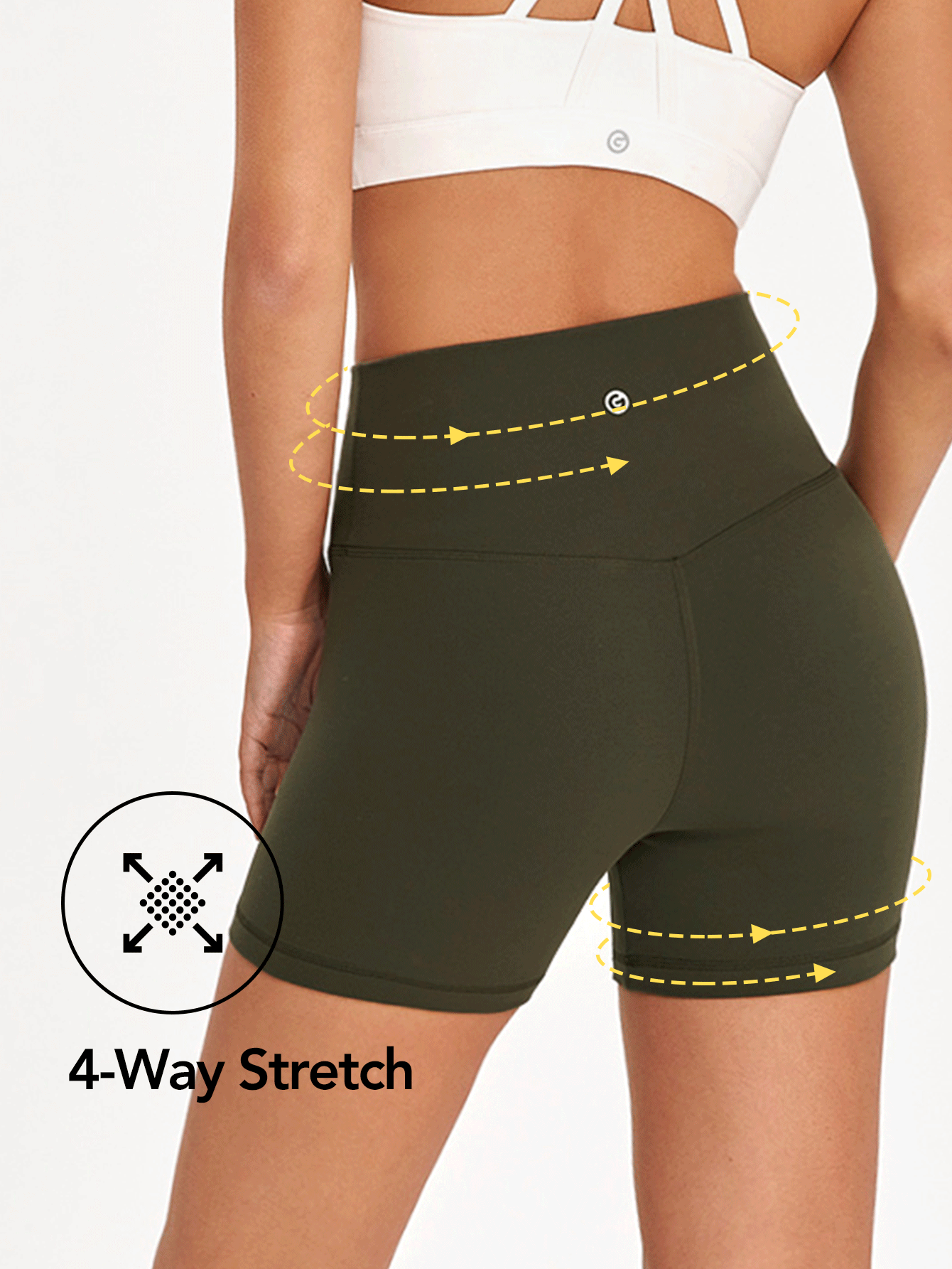 GLOWMODE شورت FeatherFit™ متقاطع لطيف راكب الدراجة مقاس 4.3 بوصة يسمح بمرور الهواء أثناء ركوب الدراجات والجري في صالة الألعاب الرياضية - أخضر عسكري - مشاهدة 5