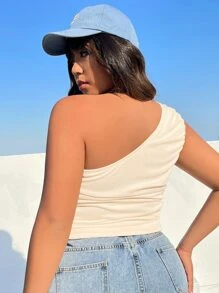 SHEIN MOD Top de un hombro fruncido - Beis - Ver 2