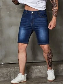 Manfinity Men Plus Slant Pocket Bermuda Denim Shorts - Dark Wash - View 1