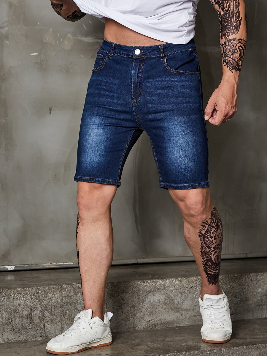 Manfinity Men Plus Slant Pocket Bermuda Denim Shorts - Dark Wash - View 1