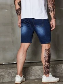 Manfinity Men Plus Slant Pocket Bermuda Denim Shorts - Dark Wash - View 2