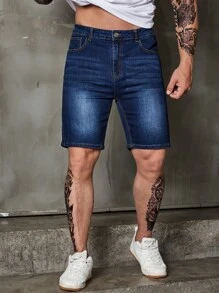 Manfinity Men Plus Slant Pocket Bermuda Denim Shorts - Dark Wash - View 3