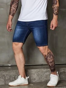 Manfinity Men Plus Slant Pocket Bermuda Denim Shorts - Dark Wash - View 5