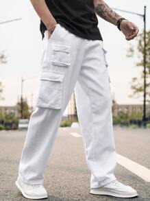 Manfinity Men Flap Pocket Side Cargo Jeans - White - View 1