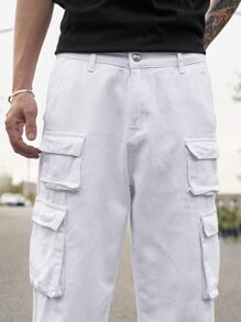 Manfinity Men Flap Pocket Side Cargo Jeans - White - View 3
