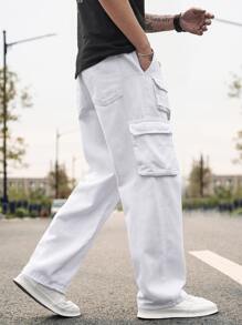 Manfinity Men Flap Pocket Side Cargo Jeans - White - View 4