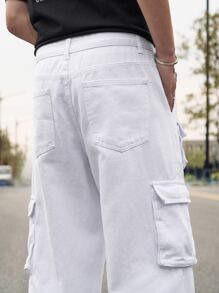 Manfinity Men Flap Pocket Side Cargo Jeans - White - View 5