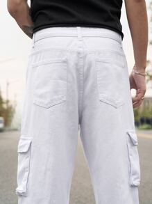 Manfinity Men Flap Pocket Side Cargo Jeans - White - View 7
