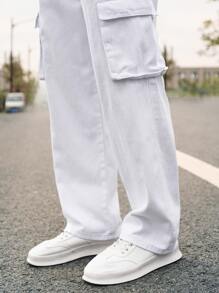 Manfinity Men Flap Pocket Side Cargo Jeans - White - View 8