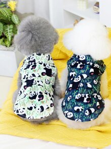 1 pieza Camisa de mascota con patrón de panda de dibujos animados - Azul Marino - Ver 1