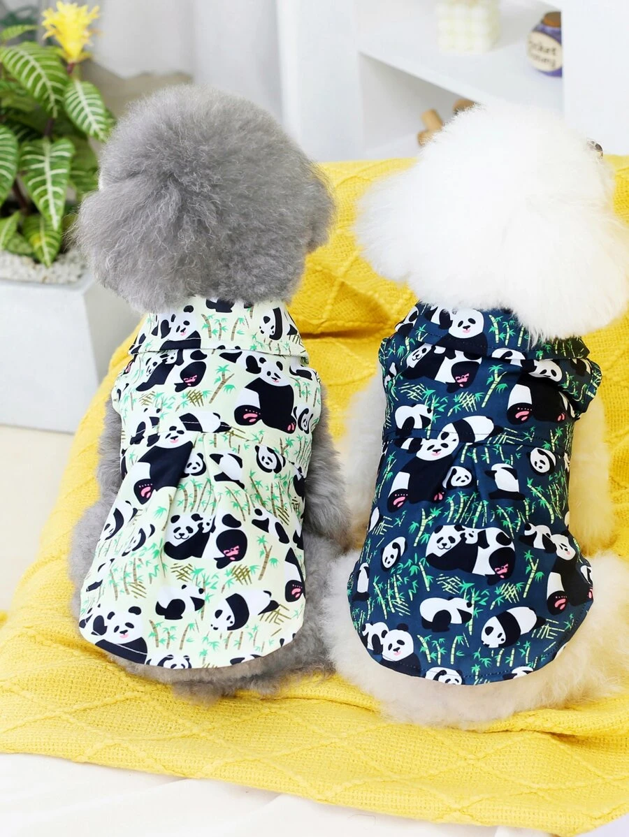 1 pieza Camisa de mascota con patrón de panda de dibujos animados - Azul Marino - Ver 1