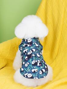 1 pieza Camisa de mascota con patrón de panda de dibujos animados - Azul Marino - Ver 2