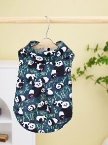 1 pieza Camisa de mascota con patrón de panda de dibujos animados - Azul Marino - Ver 3