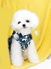 1 pieza Camisa de mascota con patrón de panda de dibujos animados - Azul Marino - Ver 9