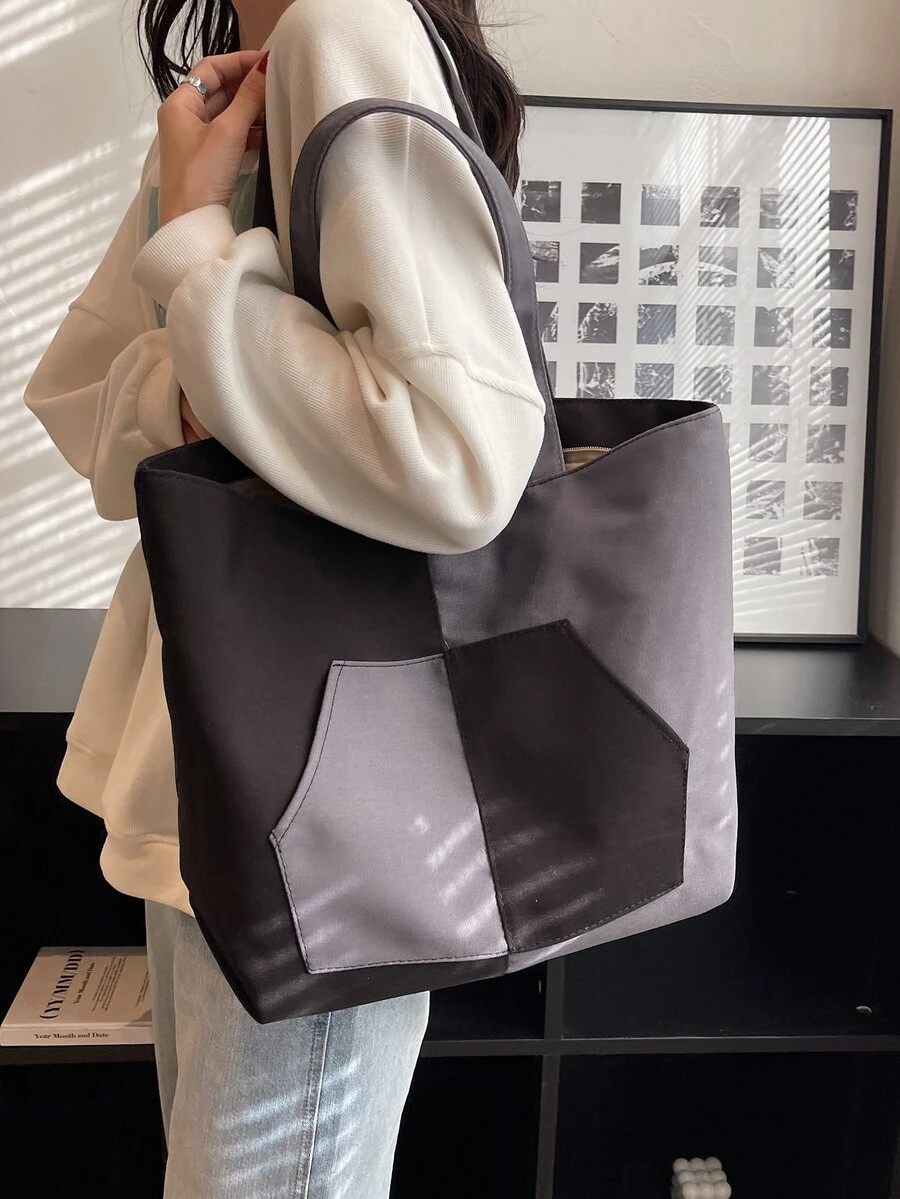 Two Tone Shopper Bag School Bag For Graduate, Teen Girls, Freshman, Sophomore, Junior & Senior In College, University & High School, Perfect For Outdoors ,Travel & Back To School - Multicolor - View 1