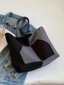 Two Tone Shopper Bag School Bag For Graduate, Teen Girls, Freshman, Sophomore, Junior & Senior In College, University & High School, Perfect For Outdoors ,Travel & Back To School - Multicolor - View 2