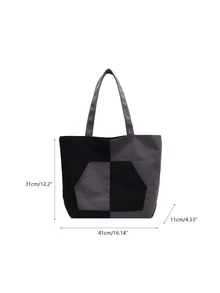 Two Tone Shopper Bag School Bag For Graduate, Teen Girls, Freshman, Sophomore, Junior & Senior In College, University & High School, Perfect For Outdoors ,Travel & Back To School - Multicolor - View 3