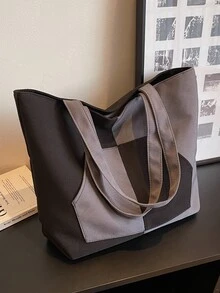 Two Tone Shopper Bag School Bag For Graduate, Teen Girls, Freshman, Sophomore, Junior & Senior In College, University & High School, Perfect For Outdoors ,Travel & Back To School - Multicolor - View 4