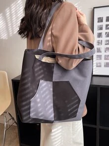 Two Tone Shopper Bag School Bag For Graduate, Teen Girls, Freshman, Sophomore, Junior & Senior In College, University & High School, Perfect For Outdoors ,Travel & Back To School - Multicolor - View 5