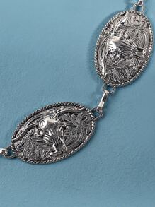 1入組女士紋理質感金屬橢圓裝飾鏈條腰帶 - 銀色 - 查看 4