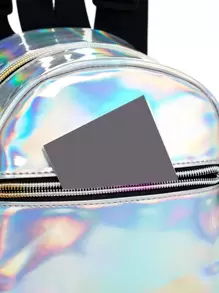 防水时尚迷你全息拉链前背包，透明包书包，适合毕业生、少女、大学一年级、二年级、三年级和四年级学生、大学和高中学生，非常适合户外、旅行和返校学校背包、学校用品、防水、轻便、可爱，适合少女、女大学生、菜鸟和白领工作者、白领工作者，非常适合返校、大学、办公室、度假、海滩 - 銀色 - 查看 5